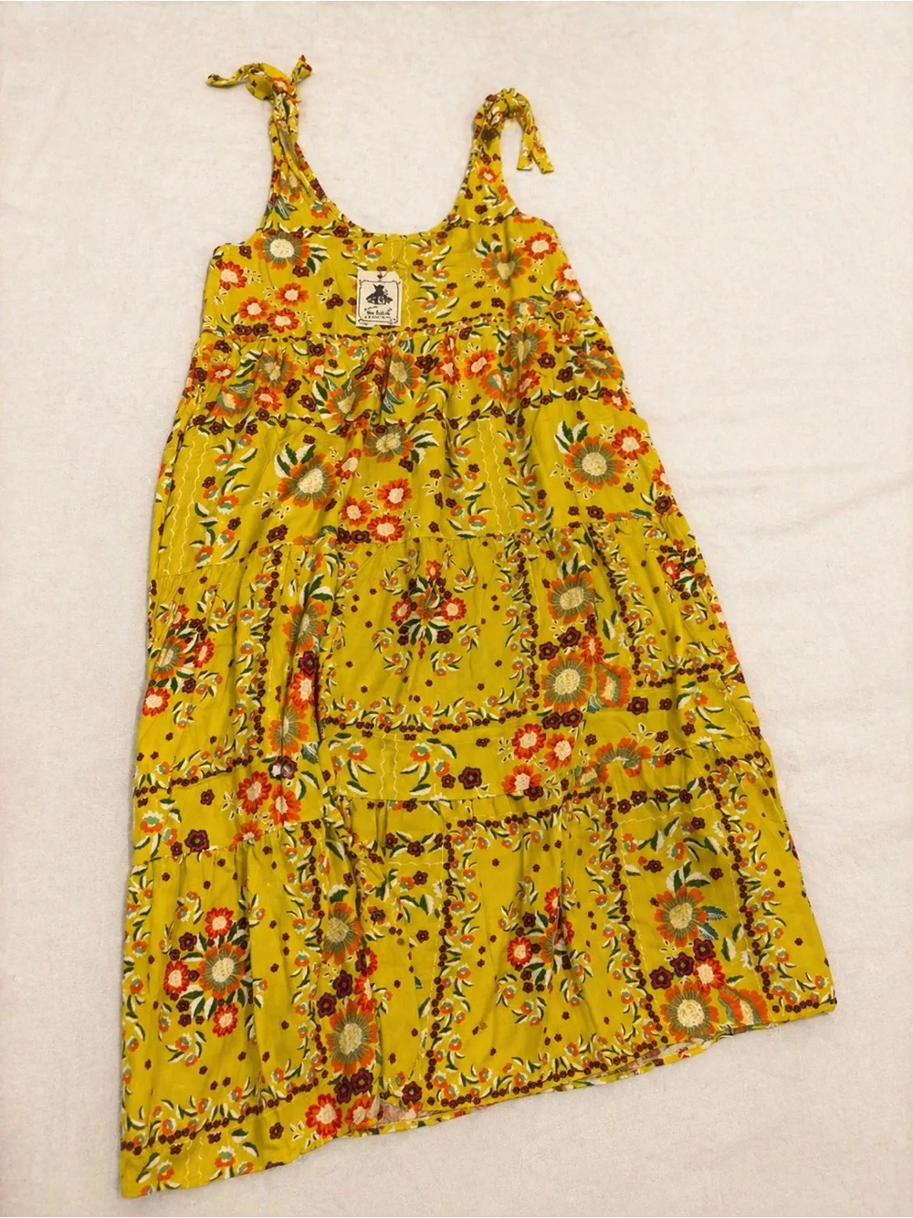 Easel Los Angeles Yellow Floral Boho Dress Size Medium Tiered Sundress - Picture 2 of 6